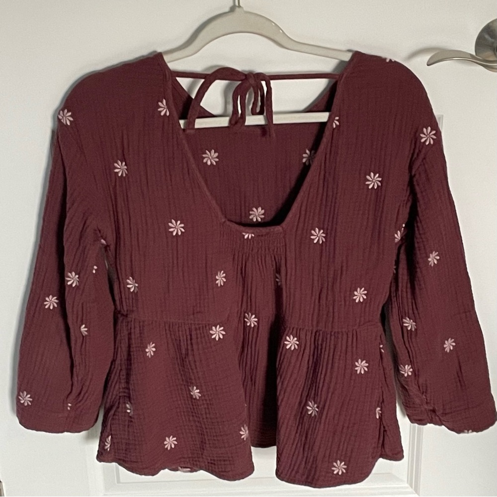 Madewell Embroidered Lightspun Peplum Open-Back Top Size Small 47875 - Picture 9 of 16